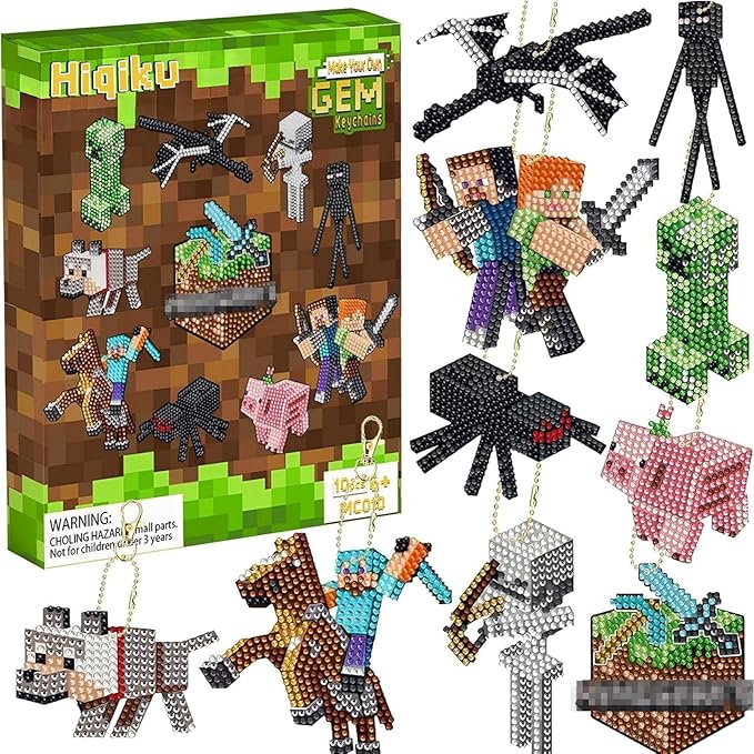 Hiqiku Kids Diamond Art Keyrings - Double Sided Mosaic Kits for Boys and Girls - Arts and Crafts for Ages 6+ - Gem Art Birthday and Christmas Gifts