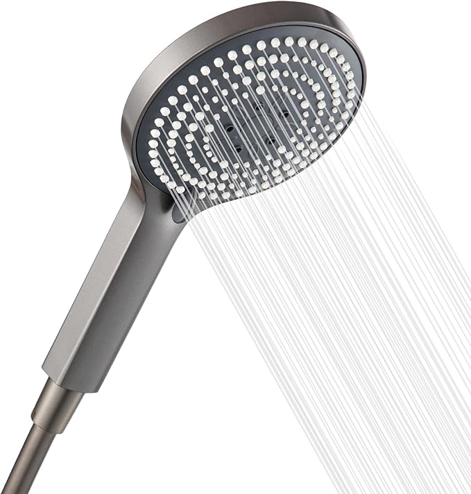 OFFO Shower Head and PVC Hose 1.5m, 6 Modes Handheld Shower Head Large Powerful Boosting Handheld Showerhead for Low Water Pressure ShowerHead,Brushed Black Chrome