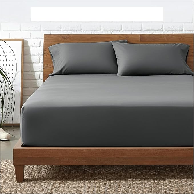 Funky Gadgets Super King Fitted Sheet, Charcoal- 100% Egyptian Cotton Deep Pocket 12 Inch (30cm) Bed Sheets, 300 Thread Count Cotton Bedding Fitted Sheets SuperKing, Breathable Bedsheet (180 X 200)