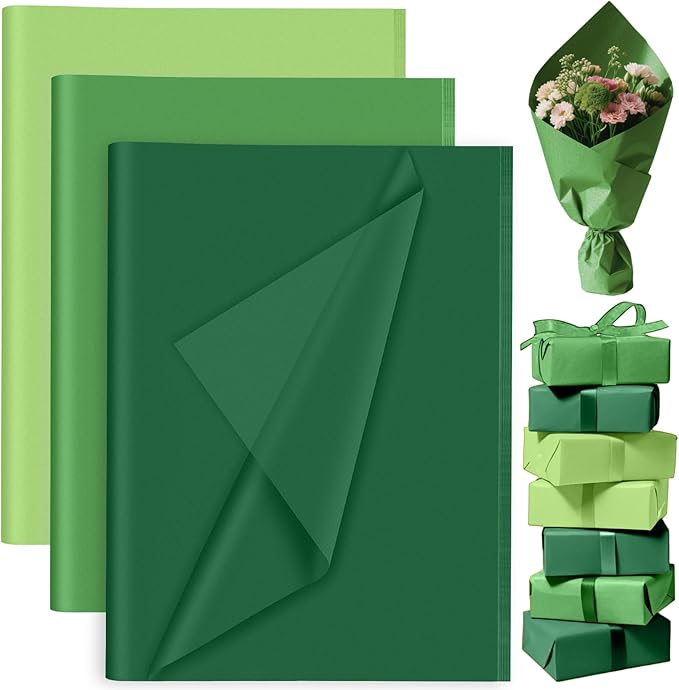 PLULON 60 Sheets Green Tissue Paper Bulk, Green Tissue Paper Sheets for Gift Bags for Saint Patrick's Day Gift Wrapping Birthday Wedding Holiday Flower