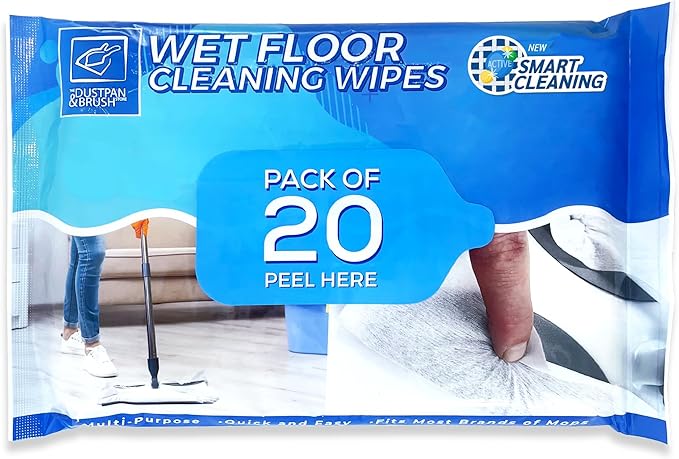 Wet Floor Cleaning Wipes - Wet Wipes for Most Flat Mops Compatible with Flash Mops - Perfect Floor Cleaner for Laminate, Tile, Wood, or Hard Surfaces (1 count (Pack of 20))