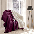 Electric Heated Blanket Throw Fleece Sherpa EXTRA LONG 180cms, (Plum) 6 Heat Settings, Auto Shut Off, Machine Washable
