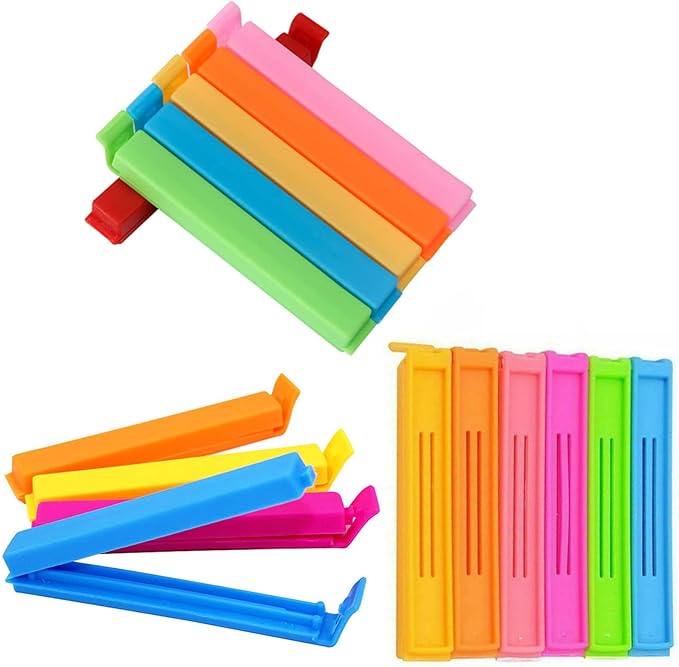 18 Pcs Food Bag Clips, Plastic Food Clips in 3 Sizes & 6 Colours Reusable Colorful Bag Sealing Clip
