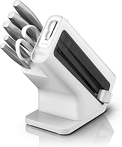 Ninja StaySharp Knife Set, Stainless Steel 6Piece Set with Integrated Sharpener, Chef, Kitchen Slicing, Bread, Utility, and Paring knives , Kitchen Scissors, White, K62006EUWH