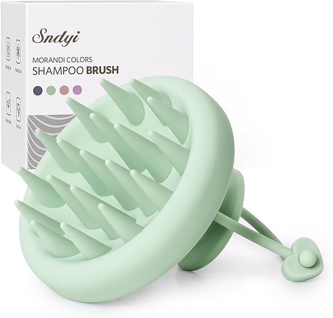 Sndyi Silicone Scalp Massager Shampoo Brush, Scalp Brush for Hair Growth and Head Massage, Scalp Scrubber/Exfoliator for Dandruff Removal, Silicone Hair Scalp Massager, Wet & Dry Use, Fir Green