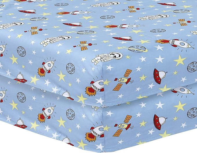 DTEX HOMES 2 x Cot Bed Sheets Super Soft Breathable Polycotton Fitted Sheet 140 x 70 cm (Space Blue)