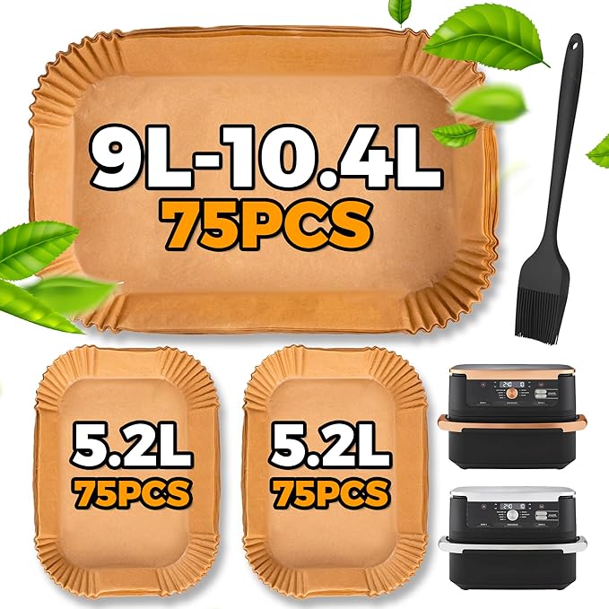 225PCS Air Fryer Liners for Ninja Foodi Flexi Drawer 10.4L AF500UK/ Cosori Dual Blaze TwinFry 10L/ Duronic 10L, Ninja Megazone Air Fryer Accessories Baking Parchment Paper Liners Disposable