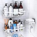 PKPD Rustproof Stainless Steel Shower Caddy 3 Pack, Bathroom Storage Accessory Shelf Organiser No Drilling Hanging, Soap Holder Set, Kitchen Wall Mounted Corner Decor, White