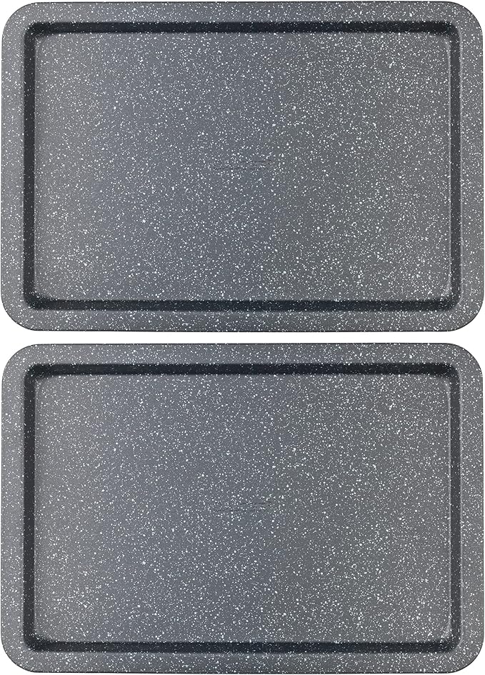Salter COMBO-8261 Baking Tray Set of 2, Non-Stick Carbon Steel Oven Sheet, Easy Clean, Strong & Durable, Long Lasting, PFOA-Free, Megastone Collection, Black/Silver, 37 cm