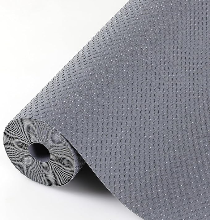 Drawer Liners, Hersvin 44.5cmx500cm Kitchen Shelf Liner EVA Non-Adhesive Waterproof Washable Cupboard Cabinet Liner Refridge Locker Anti-Slip Mats Sink Protector for Home Office (Dark Gray/Dot)