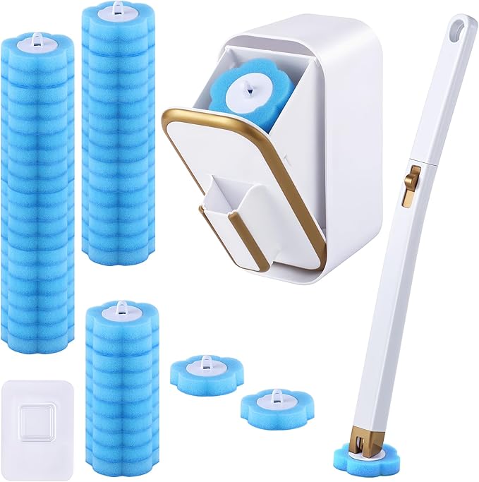 Disposable Toilet Brush with 48 Refills, Bowl Toilet Brush with Wall Mounted Holder, Limescale Remover Cleaning for Hygienic Bathroom Cleaning