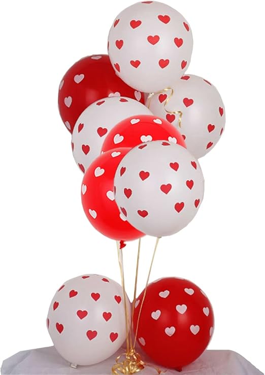 10pcs Valentines Balloons,12 inch Red Balloons Printed with Heart for Valentines Day,Anniversary,Engagement Decoration