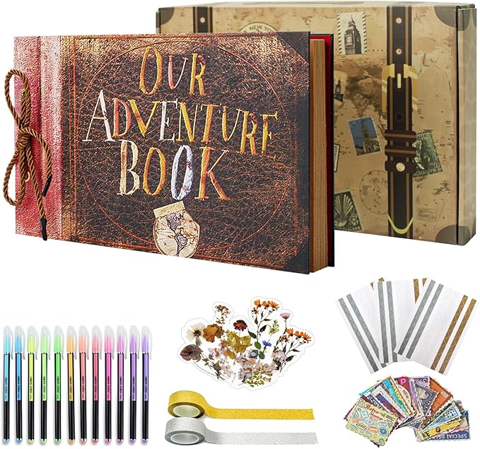 Vienrose Our Adventure Book Scrapbooks Album Up Movie Scrap Photo Book Embossed Words with Luxury DIY Kit Memory Travel Journal Valentine's Day Gifts for Couples Men Boyfriend Girlfriend, 40 Pages