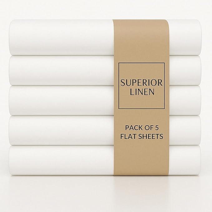 Cotton Rich Flat Sheet (Pack of 5) - NHS Approved, Soft Touch & Moisture Absorbing - Top Sheet/Flat Sheet - Ideal for Care Homes, Hotels, Airbnbs - Single Size 178cm x 274cm