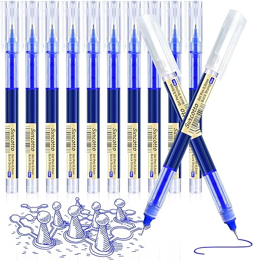 12pcs 0.5mm Blue Gel Ink Pens - Ultra-Fast Drying, Ideal for Writing, Drawing, and Outlining - Suitable for Students and Office Workers