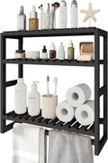 Bamworld Bathroom Shelf Storage Adjustable Bamboo shelf 3-Tiered Over Toilet Rack Bathroom Organizer for Space-Saving Wall Mount Stand Used in the Living Room (Black)