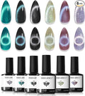 Modelones Gel Nail Polish Set, 6 Colors Cat Eye Gel Polish Holographic 9D Glassy Glitter Nail Polish Set Black Blue Purple Green Nail Varnish Kit Soak Off Nail Art Manicure DIY Salon for Women