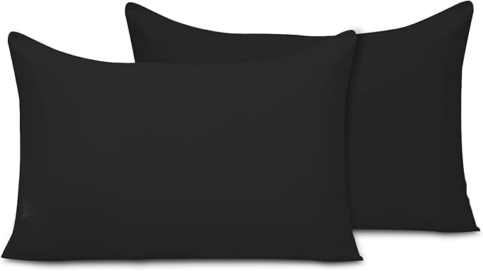 Pamposh Pillow Cases 2 Pack Super Soft Brushed Microfibre Pillow Covers Hypoallergenic Breathable Non Iron Envelope Closure Black Pillow Cases