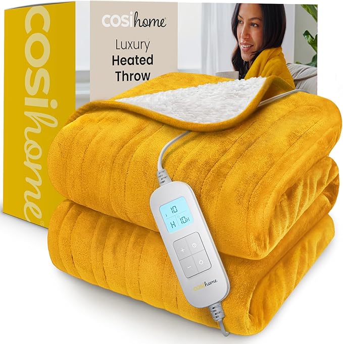 Cosi Home® Luxury Heated Throw - Electric Blanket - Extra Large Heated Blanket, Machine Washable Fleece & Sherpa with Digital Remote, Timer and 10 Heat Settings…
