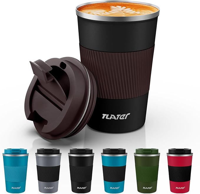 Tlater 380ml Insulated Coffee Cup Travel Mug with Leakproof Lids - Double Walled Vacuum Stainless Steel Travel Coffee Mug for Hot & Cold Drinks