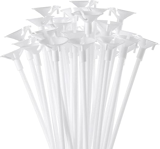 50 Pcs Balloon Sticks,FLYH 32cm Plastic Reusable Thicken Durable Milk-White Sticks Holders with Cups for Party Decor