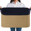 Large Storage Basket, Blanket Basket for Clothes Bedding, Woven Storage Baskets, Toy Storage for Kids, Rope Basket for Living Room, Nursery, Bedroom 55x38x30 cm (Black&Jute, 1 Pack)