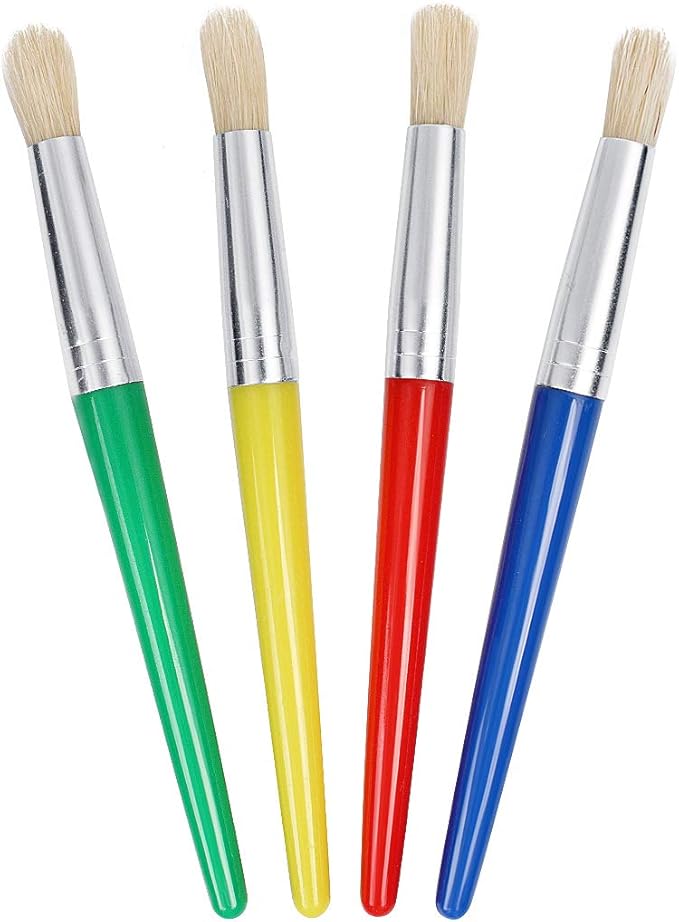 JCF Kids Paint Brushes,4 PCS Painting Brushes Set Flat Tip with Plastic Handle and Hog Bristles Painting Brushes,Multi Color Paint Brushes for Kids Beginners Art Supplies