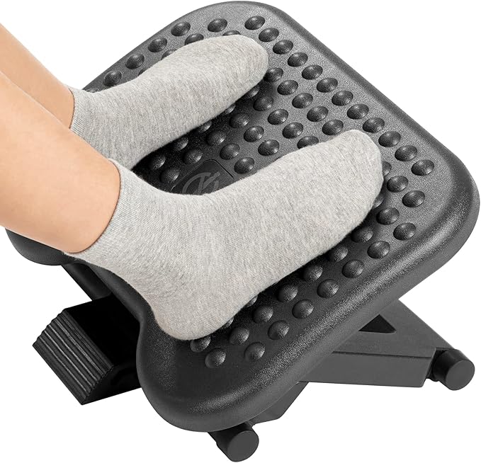 HUANUO Adjustable Under Desk Footrest, Foot Rest for Under Desk at Work with Massage, Foot Stool with 3 Height Position & 30 Degree Tilt Angle Adjustment for Home, Office