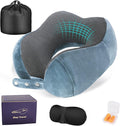Travel Pillow for Airplane, Neck Pillow for Travel, Memory Foam Travels Neck Pillow for Adults, Adjustable & Compact Flight Pillow, Ergonomic Neck Cushion, With Ear Plugs, Eye Mask, Carry Bag