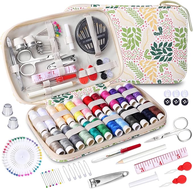 Sewing Kit with Leaf Case, Complete Threads and Needles Set, Basic Sewing Accessories 24Pcs Thread Spool for Adults, DIY, Home, Travel & Emergency – Compact and Portable