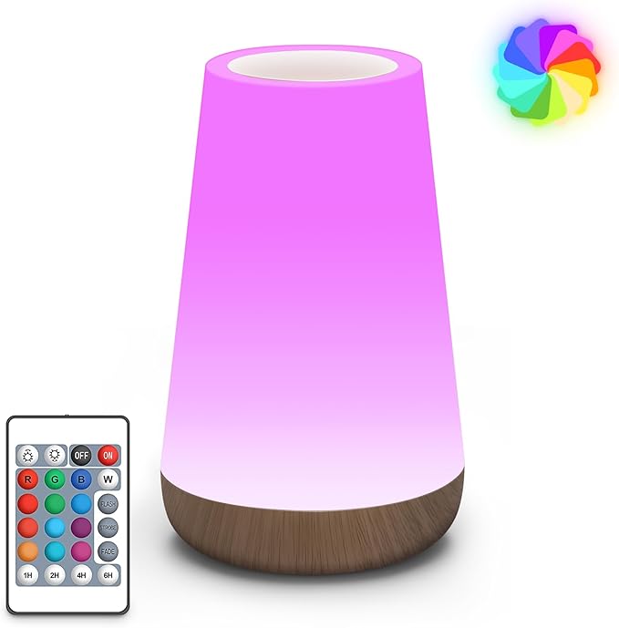 Auxmir Night Light, Dimmable LED Touch Bedside Lamp, 2500mAh Rechargeable Baby Night Light with 13 RGB Colors, Remote Control, Portable Kids Lamp for Nursery, Bedroom, Table, Camping[Energy Class F]