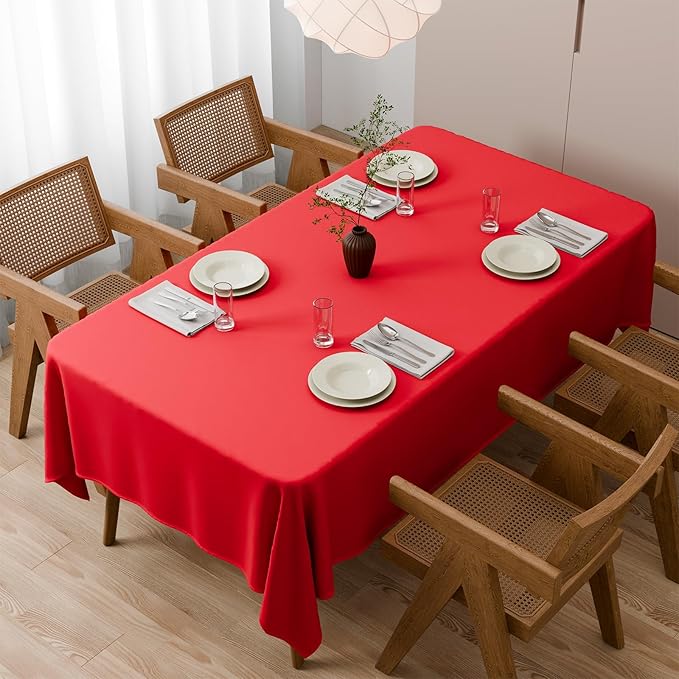 Large Red Table Cloths 150x260cm(59x102Inch), Long Rectangular Table Cloth, Washable Polyester Fabric Tablecloth for Wedding Banquet Party Home Dining Table Cover