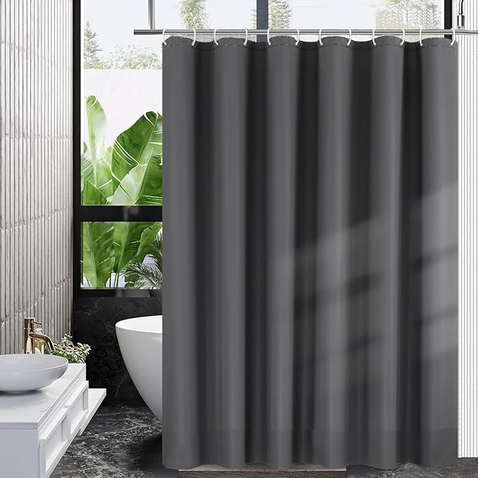Shower Curtain for Bathroom Anti Mould and Mildew Resistant,100% PEVA Waterproof 180 x 180 cm (71 x 71 Inch),Includes 12 Pcs Curtain Hooks,Grey