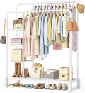 HOMIDEC Clothes Rail,Double Rail Clothes Rack with 4 Storage Shelves,Heavy Duty Metal Clothing Rail Supports to 80kg,Multifunctional Clothes Storage for Bedroom,Office,Shop(White).