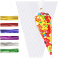 100pcs Sweet Cone Bags,Sweet Cones Bags with 100pcs Colorful Ties and 100 Silver Ties,Triangle Clear Bag for Goods Packaging of Birthday and Other Festivals(30 * 16cm)