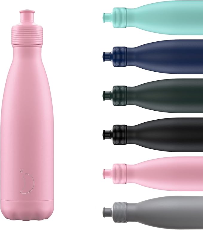 Chilly's Original Sports Bottles - BPA-Free Stainless Steel Reusable Water Bottle - Keeps Cold, Double Walled, Vacuum Insulated - Dishwasher Safe Lid - 500ml - Pastel Pink