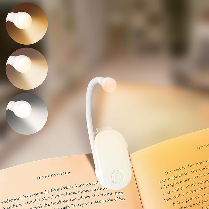 Reading Light, LED Book Lights, Rechargeable Reading Lamp with 3 Eye-Protecting Lighting, 360° Flexible Gooseneck Clip on Book Light, White[Energy Class A]