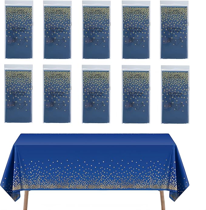 10-Pack Navy Blue & Gold Disposable Party Tablecloths 274x137cm, Premium Paper Table Covers for Birthdays, Events, and Celebrations