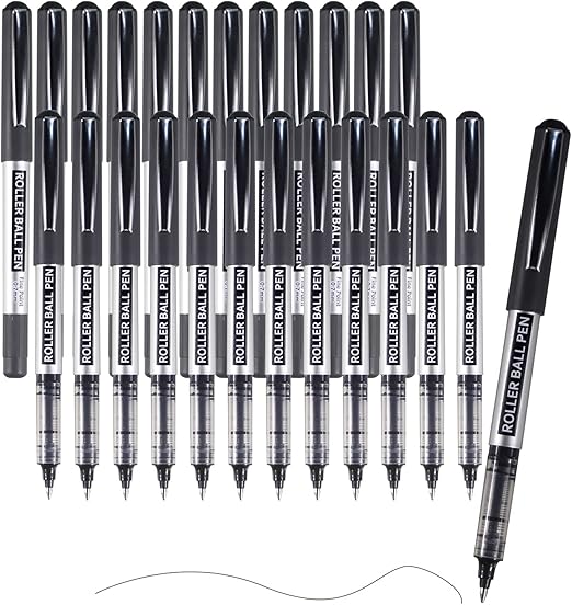 Rollerball Pen, 25 Pack Black Gel Pens 0.7 mm Fine Point Liquid Ink, Quick-Drying Ballpoint Pen for Writing, Journaling, Home Office Stationary Supplies