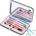 Leipple Tweezers for Women Facial Hair - Precision Tweezers Set with Travel Case - Stainless Steel with Scissor, Mirror (Pink)