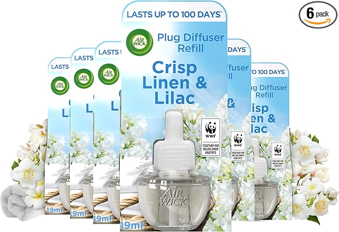 Air Wick |Crisp Linen & Lilac |Plug in Air Freshener Refill |19ml| Pack of 6