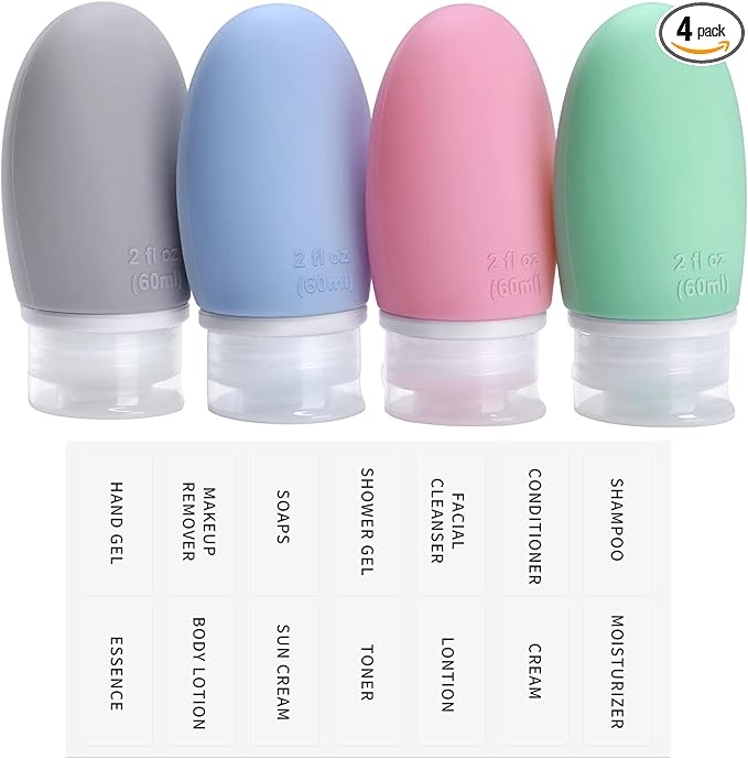 Opret 60ml Silicone Travel Bottle for Toiletries, 4 Pack Leak Proof Refillable Travel Containers Squeezable Travel Essentials for Shampoos, Conditioner and Cream, BPA Free and TSA Approved