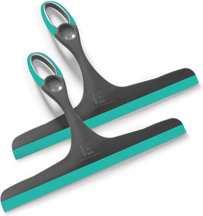 2-Pack Multipurpose Window Squeegee - Turquoise/Grey Durable Shower Squeegees For Mirrors & Tiles - Window Cleaner For Cars, Bathroom & Kitchen