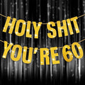 Happy 60th Birthday Banner, 60th Birthday Decorations Banner for Women Men Gold Glitter Banners Holy Shit You're 60 Party Decor Sign Funny Party Supplies