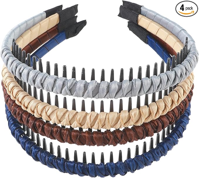 Sibba Headbands Head Bands 4 PCS Elastic Hair Band Hoop Non Slip Zig Zag Adjustable Wavy Teeth Comb Hairband Thick Comfy Hairbands Summer Sports Comfortable Headpiece Curly Hairstyle Yoga Spa Women