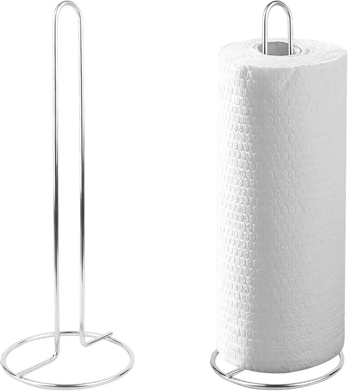 Kitchen Roll Stand Freestanding Chrome Finish - Paper Towel, Tissue Pole Holder, Stainless Steel, Kitchen Dispenser, Blue Roll, Counter Top Organiser, One Size