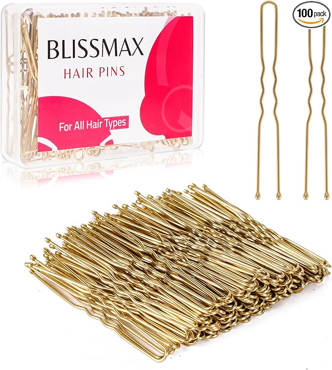 Blonde 100 Pcs U-Shaped Hair Bun Pins, 6cm Long Strong Hold Bun Clips Bobby Pins for All Hair Types - Hairdressing Salon Accessories