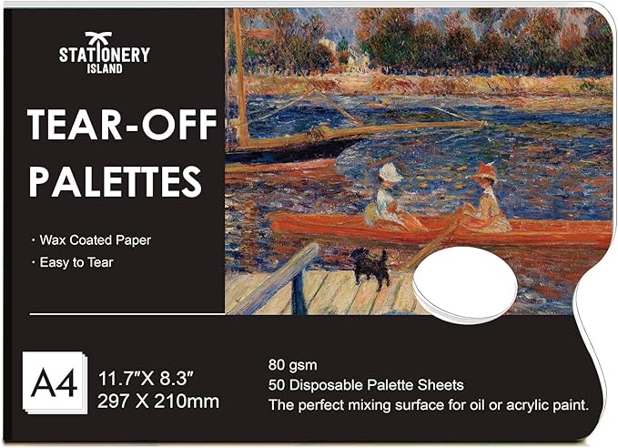 STATIONERY ISLAND A4 Tear Off Palette - 50 Sheets Disposable Palette Paper with Thumb Hole, Paint Palettes Pad for Oil, Acrylic & Watercolour Painting