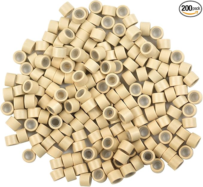 200 Pcs Silicone Lined Micro Rings Links Beads 4.0 mm Hair Beads for Hair Extensions (Blonde)
