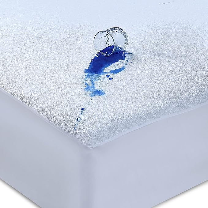 100% Waterproof Mattress Protector Double-30cm Extra Deep Stretch Skirt Non-Noisy Terry Top Fitted Mattress Protector Double Bed Cover(137x190cm)